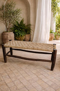 Handcrafted Dark Eucalyptus Wood Bench with Woven Natural Cord AZRIVA