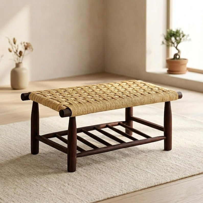 Woven Bench – Handwoven Palm Leaf Bench, AZRIVA