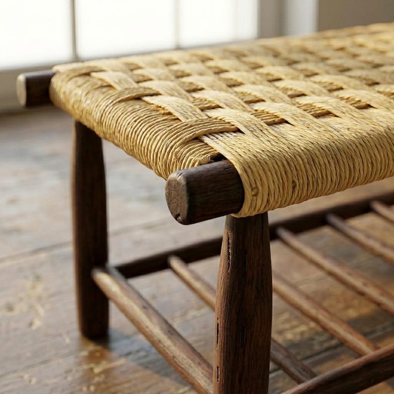 Woven Bench – Handwoven Palm Leaf Bench, AZRIVA