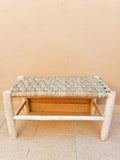 Banc en bois marocain fait main, siège tressé naturel AZRIVA