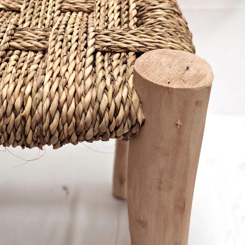 Handcrafted Lemon Wood Bench with Woven Esparto Grass Seat AZRIVA