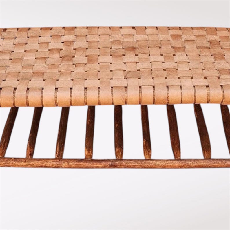 Handcrafted Natural Leather Woven Artisanal Bench