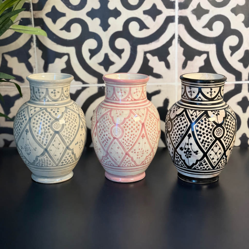 Handcrafted Kasbah Geometric Painted Ceramic Vase