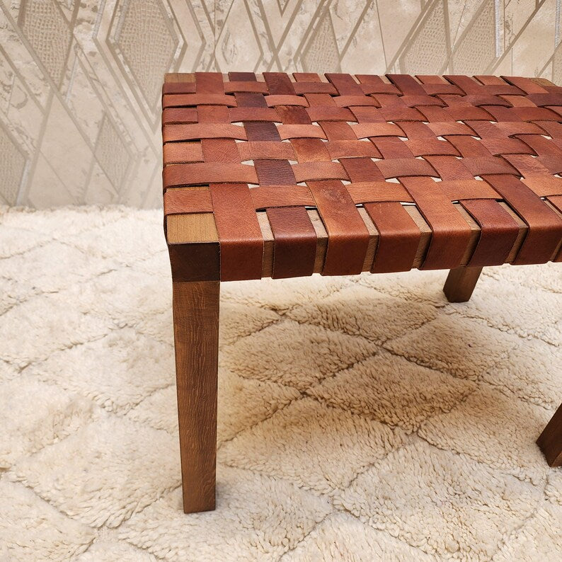 Banc en cuir tressé marocain fait main AZRIVA