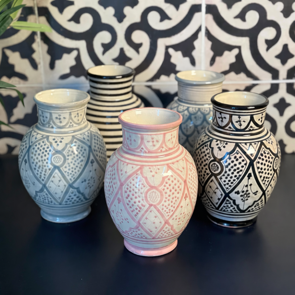 Handcrafted Kasbah Geometric Painted Ceramic Vase