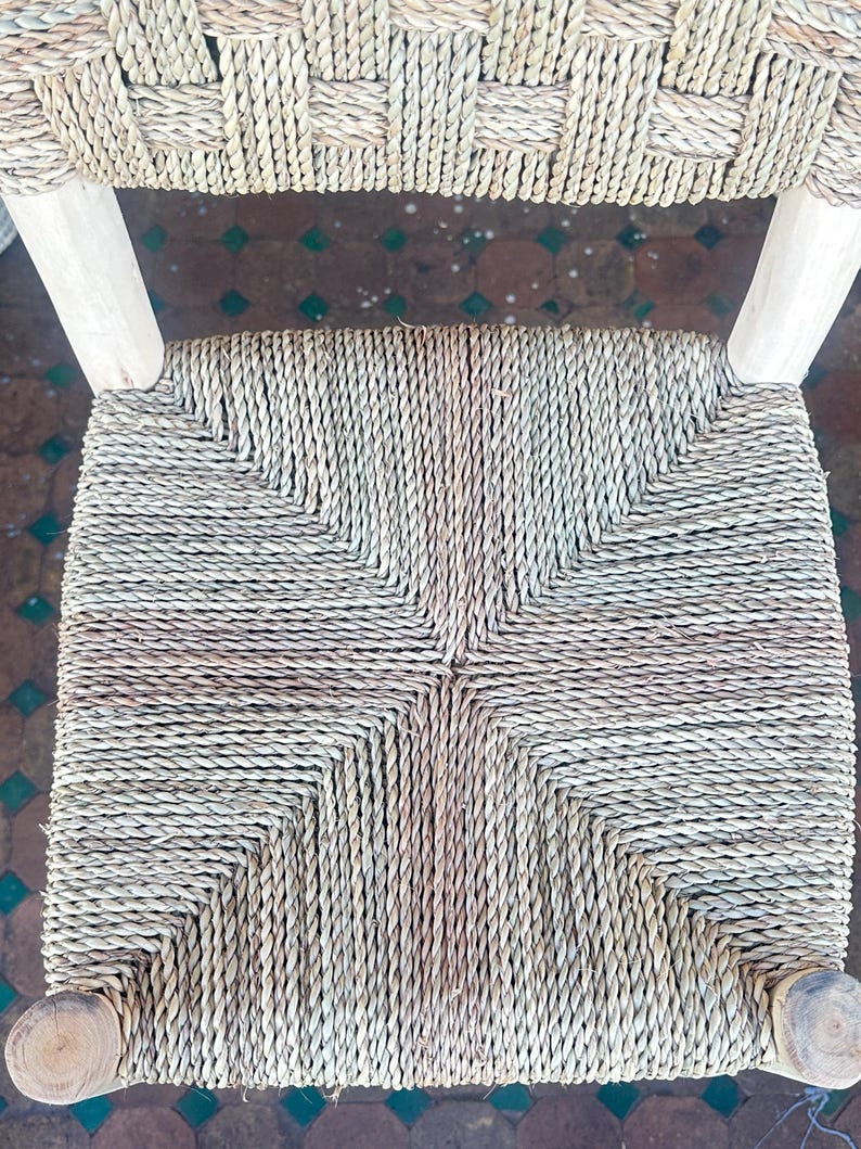 Handcrafted Laurel Wood Bar Stool with Woven Palm Leaf Seat & Backrest AZRIVA