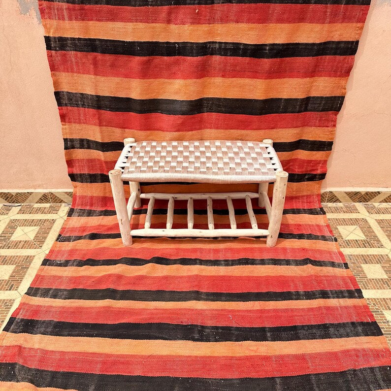 Handcrafted Wooden Entryway Bench with Woven White Cord Seat & Shoe Storage AZRIVA