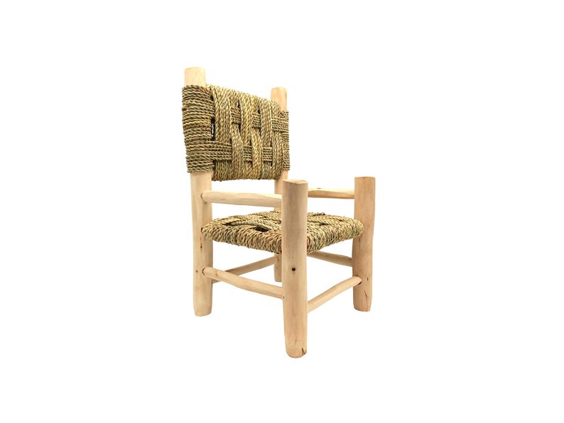 Handcrafted Wooden Kids Armchair with Woven Cord Seat & Backrest AZRIVA