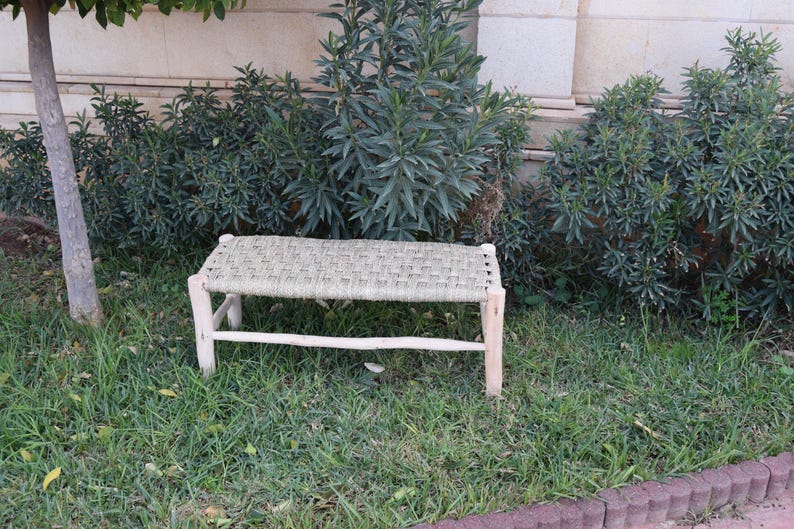 Handcrafted Eucalyptus Wood Bench Lounge with Natural Palm Leaf Weave AZRIVA