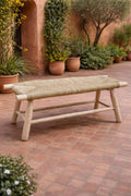 Handcrafted Eucalyptus Wood Bench with Woven Natural Palm Leaf Seat AZRIVA