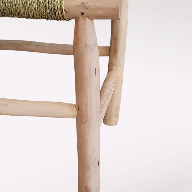Handcrafted Eucalyptus Wood Bench with Woven Natural Palm Leaf Seat AZRIVA