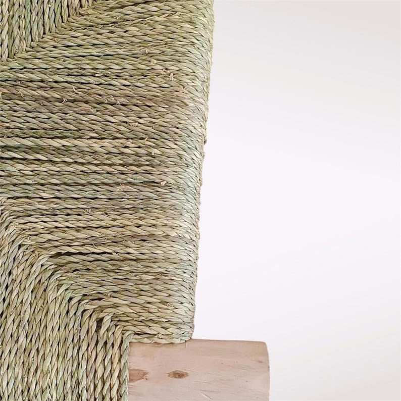 Handcrafted Eucalyptus Wood Bench with Woven Natural Palm Leaf Seat AZRIVA