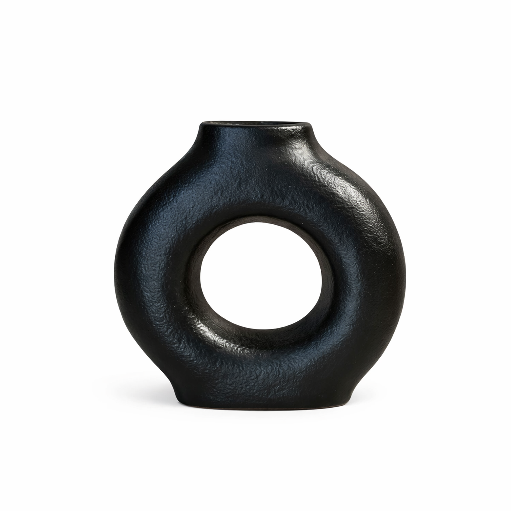 Small Handcrafted Matte Black Textured Tafoukt Vase