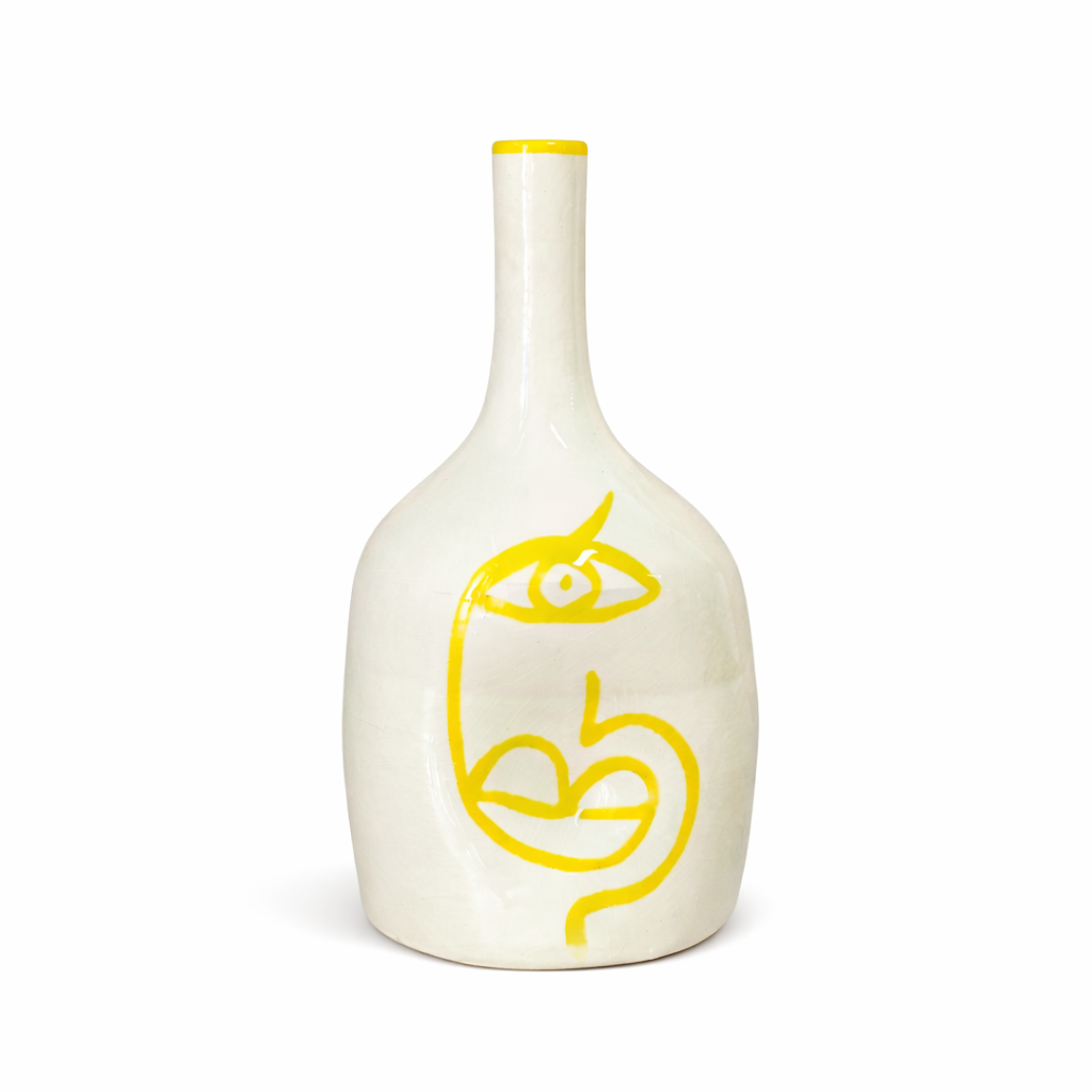 Oudm Yellow Line Art Handcrafted Bottle Vase AZRIVA