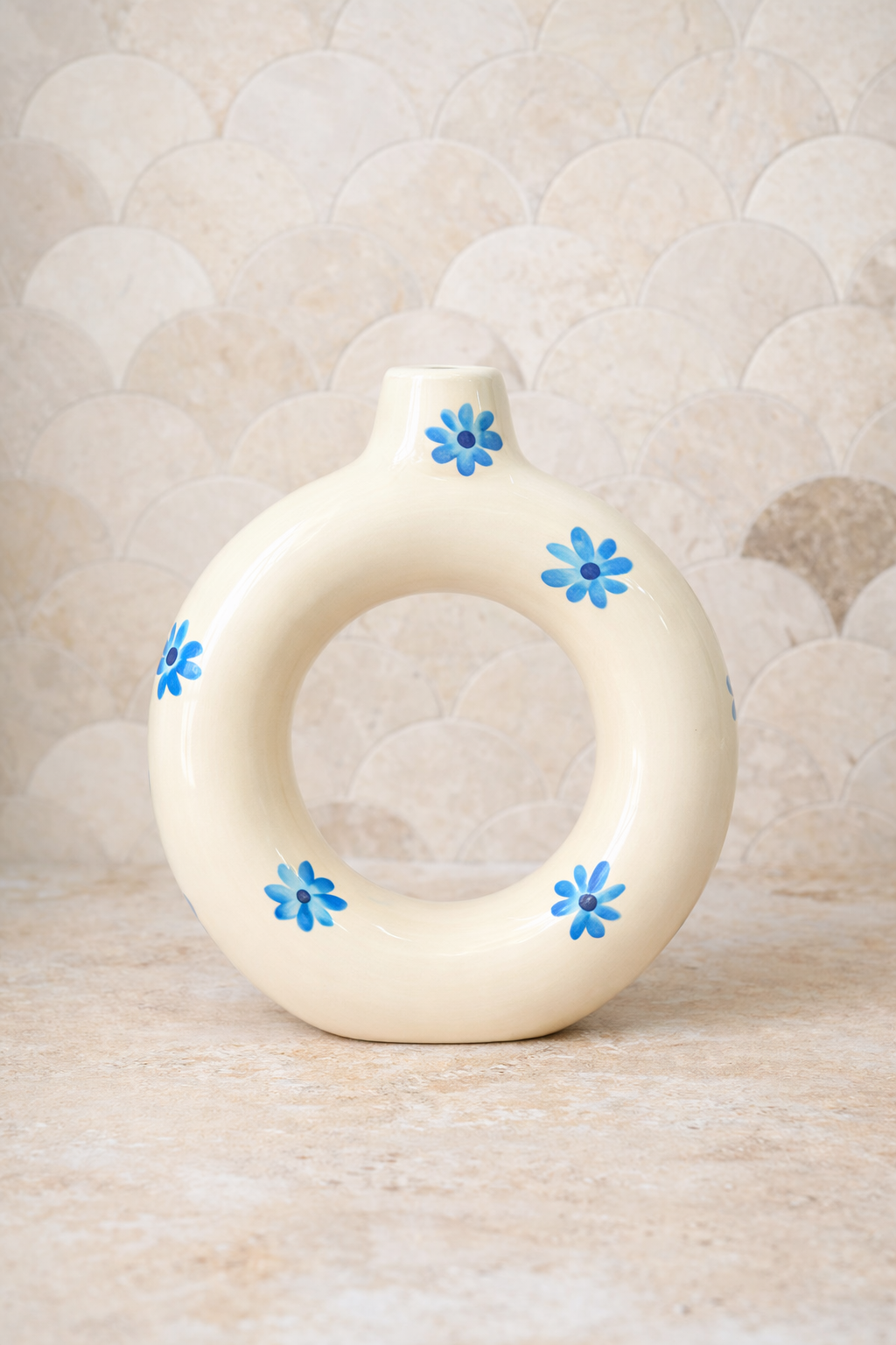 Handcrafted Tafoukt Floral Glazed Ceramic Vase