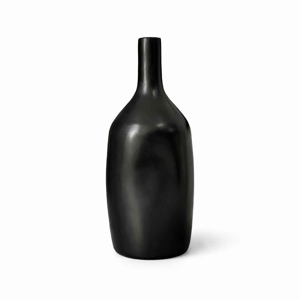Large Black Matte Handcrafted Bottle Vase AZRIVA