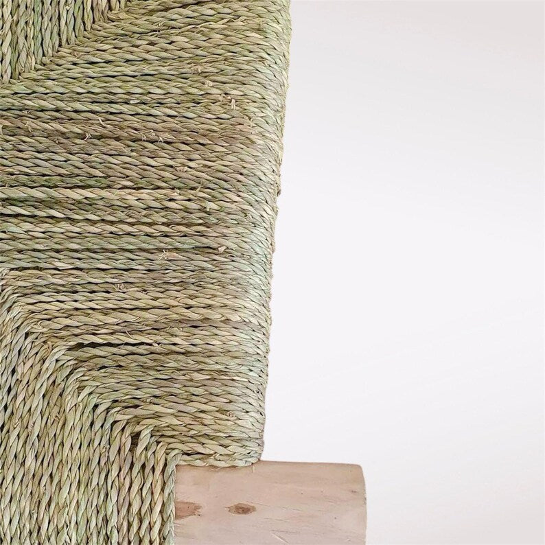 Handcrafted Moroccan Palm Leaf Wooden Bench AZRIVA