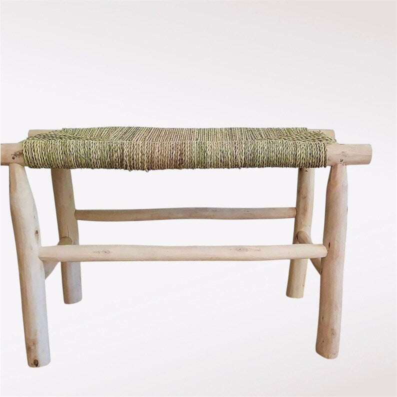 Handcrafted Moroccan Palm Leaf Wooden Bench AZRIVA