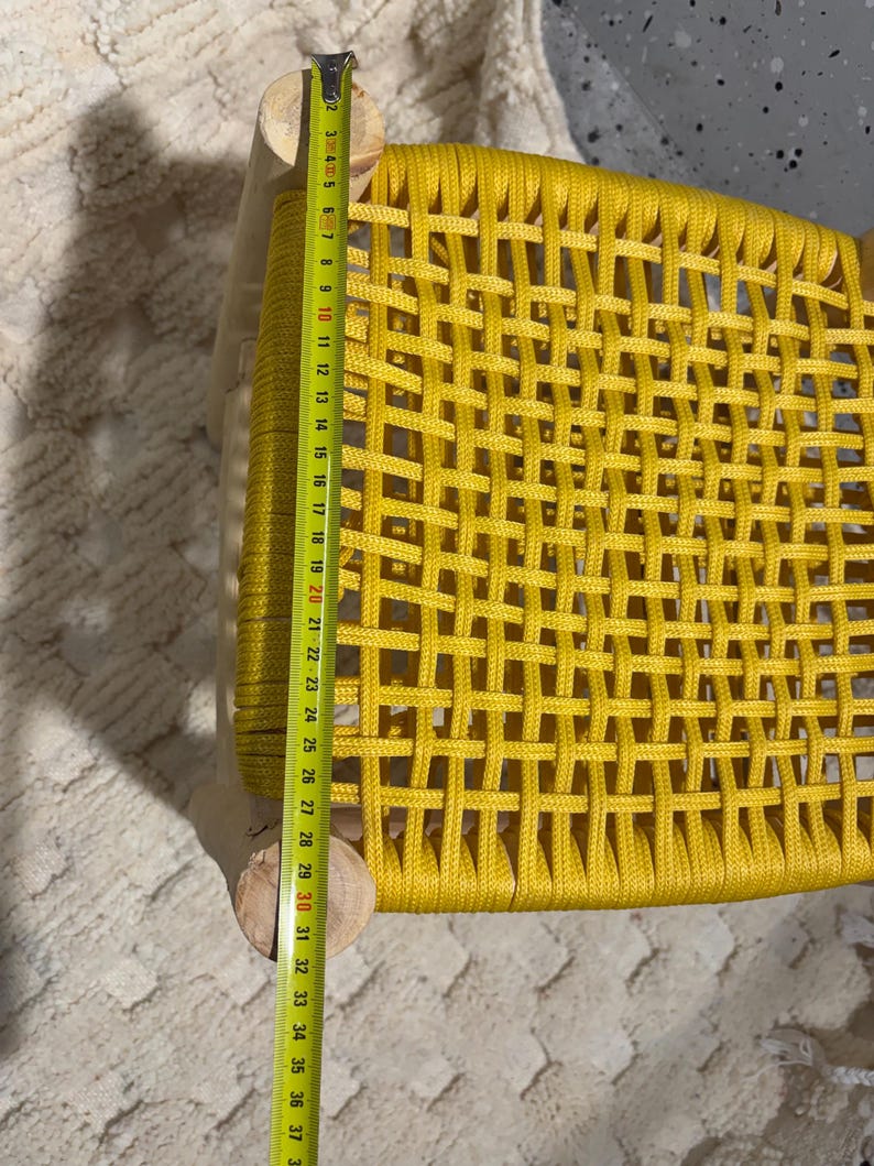 Handcrafted Authentic Moroccan Beldi Stool with Saffron Yellow Woven Seat AZRIVA
