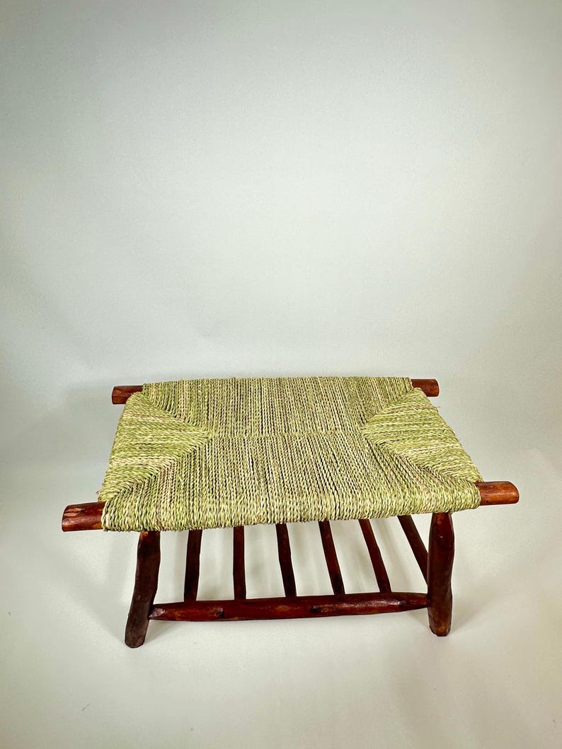 Handcrafted Dark Wood Moroccan Bench with Woven Palm Seat AZRIVA