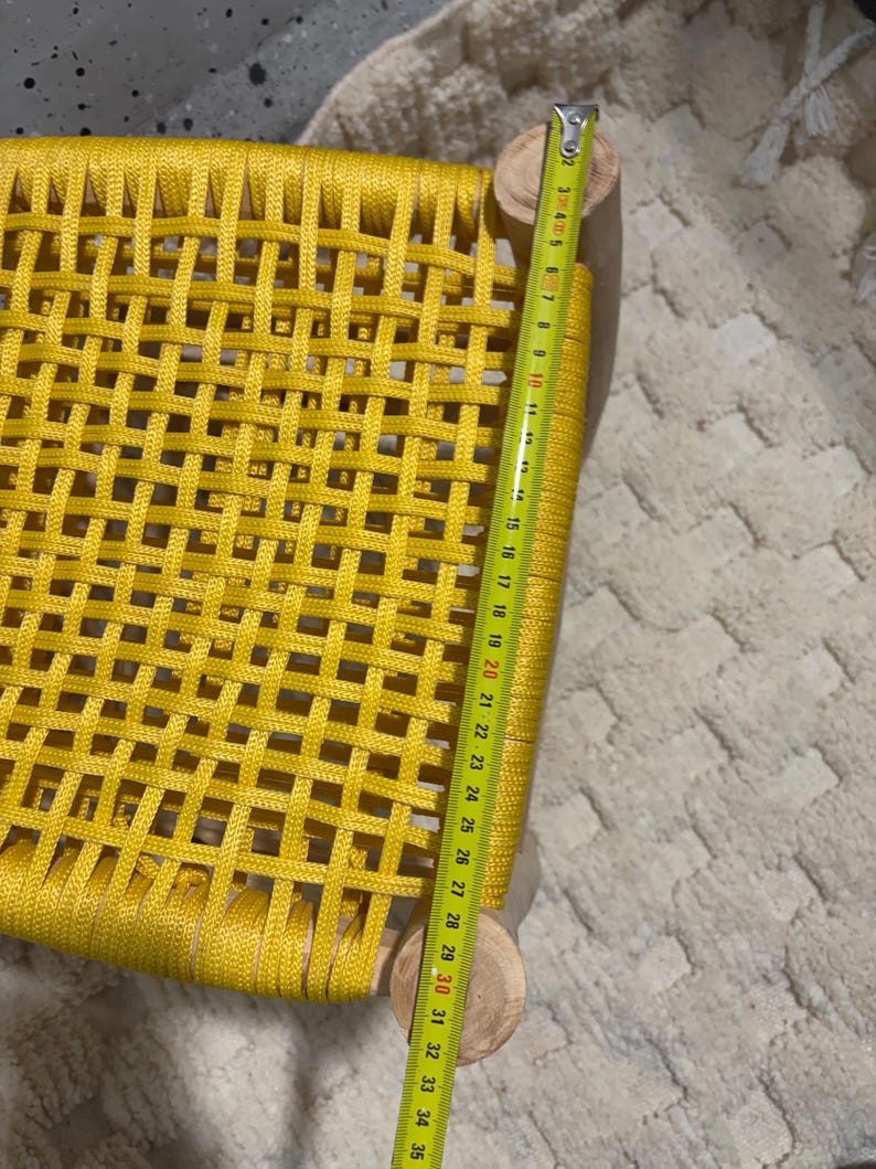 Handcrafted Authentic Moroccan Beldi Stool with Saffron Yellow Woven Seat AZRIVA