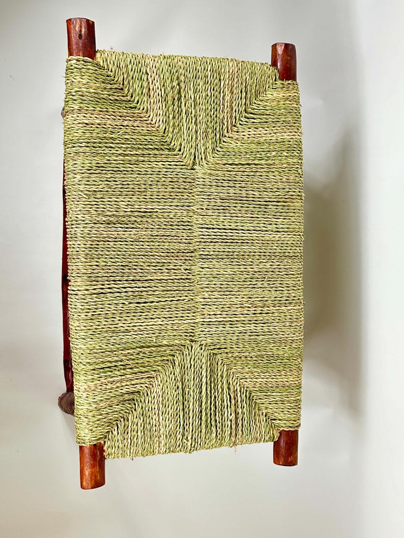 Handcrafted Dark Wood Moroccan Bench with Woven Palm Seat AZRIVA