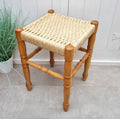 Handcrafted Vintage Wooden Stool with Woven Rush Seat AZRIVA