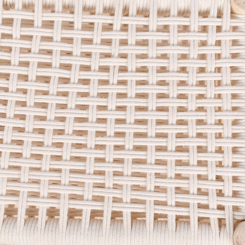 Handcrafted Moroccan Wooden Bench with Woven White Cord AZRIVA