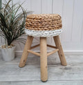 Handcrafted Round Water Hyacinth Wooden Stool AZRIVA