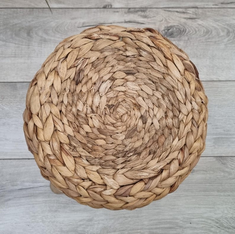 Handcrafted Round Water Hyacinth Wooden Stool AZRIVA