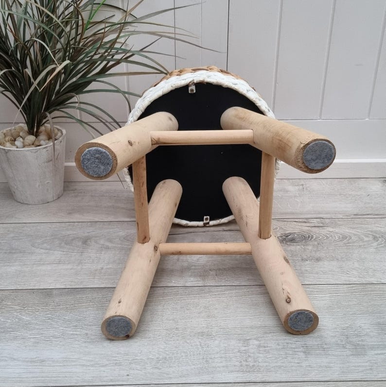 Handcrafted Round Water Hyacinth Wooden Stool AZRIVA