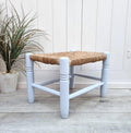 Handcrafted Mini Low Wooden Stool with Woven Rush Seat AZRIVA