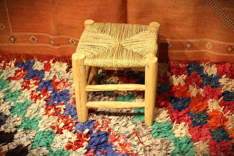 Handcrafted Minimalist Solid Wood Stool with Woven Rope Seat AZRIVA