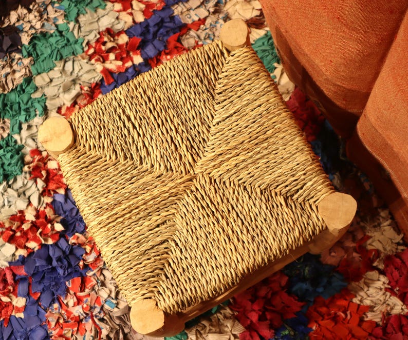 Handcrafted Minimalist Solid Wood Stool with Woven Rope Seat AZRIVA