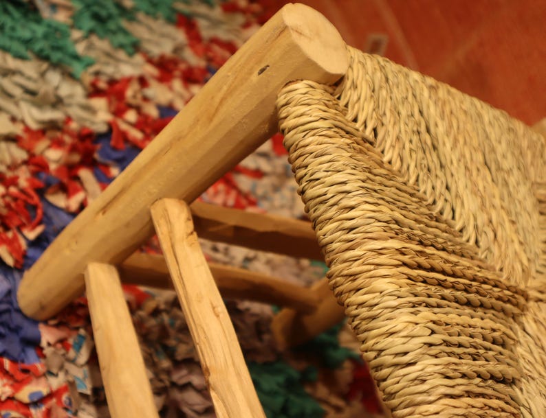 Handcrafted Minimalist Solid Wood Stool with Woven Rope Seat AZRIVA