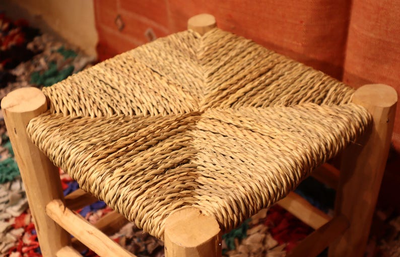 Handcrafted Minimalist Solid Wood Stool with Woven Rope Seat AZRIVA