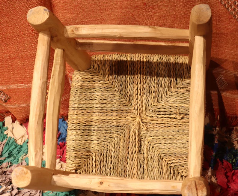 Handcrafted Minimalist Solid Wood Stool with Woven Rope Seat AZRIVA