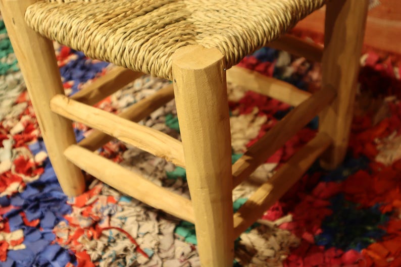 Handcrafted Minimalist Solid Wood Stool with Woven Rope Seat AZRIVA