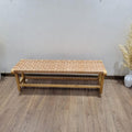 Handcrafted Woven Genuine Leather & Solid Wood Bench AZRIVA