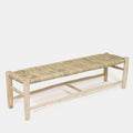 Handcrafted Moroccan Wooden Bench with Natural Palm Leaf Weave AZRIVA