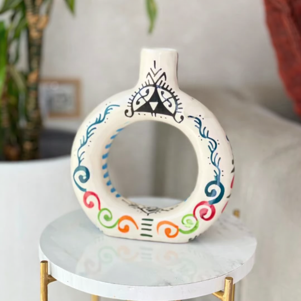 Handcrafted Tafoukt Amazigh Asli Donut Terracotta Vase