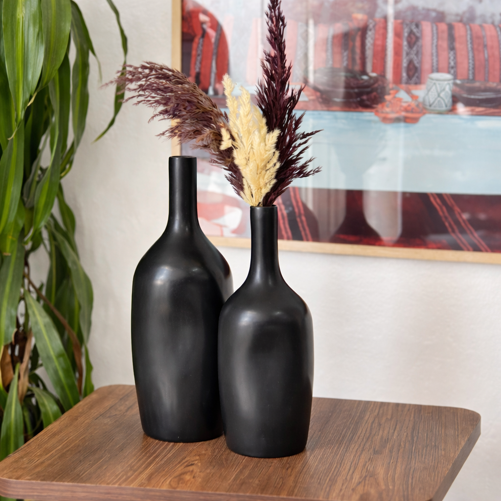 Large Black Matte Handcrafted Bottle Vase AZRIVA