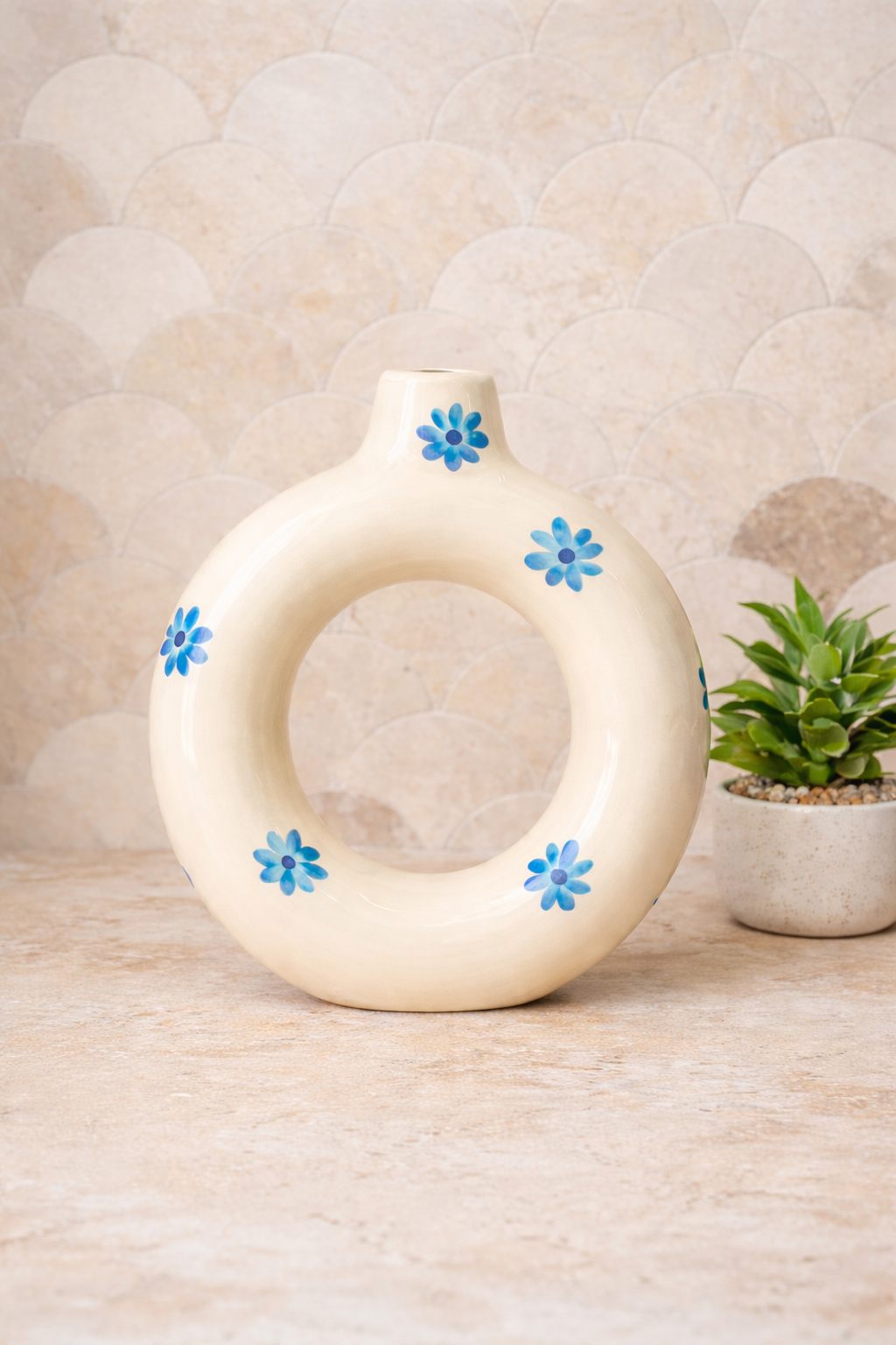 Handcrafted Tafoukt Floral Glazed Ceramic Vase