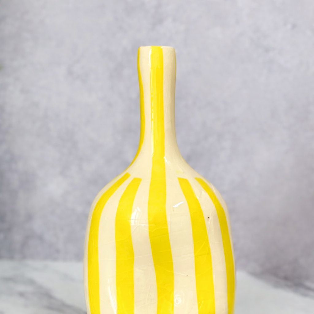 Yellow Striped Hollow Handcrafted Bottle Vase AZRIVA