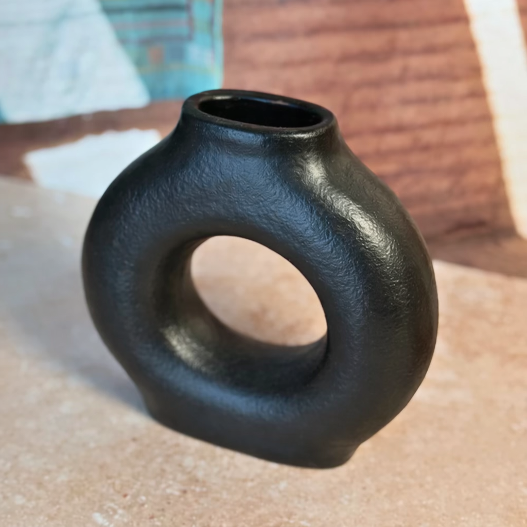 Small Handcrafted Matte Black Textured Tafoukt Vase