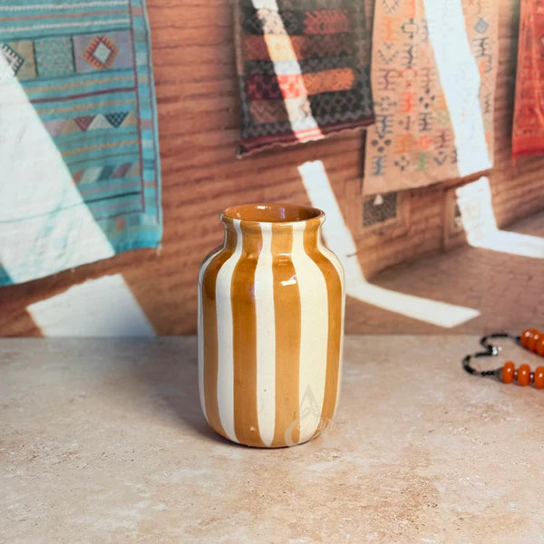Handcrafted Cream & Light Brown Striped Ceramic Vase