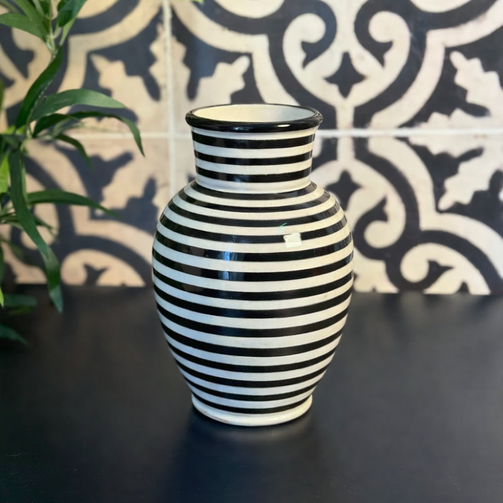 Handcrafted Black Striped Kasbah Ceramic Vase