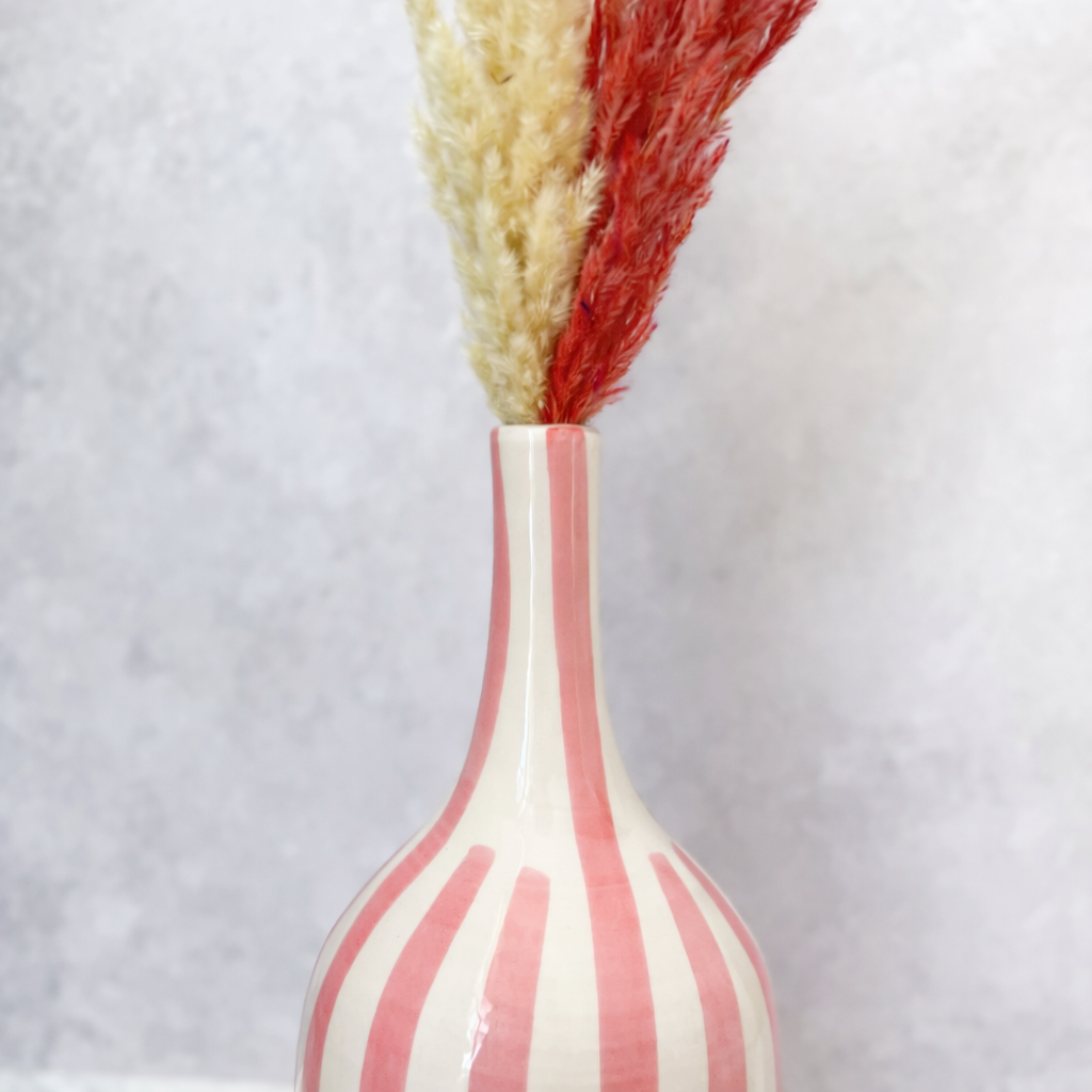 Pink Striped Handcrafted Bottle Vase AZRIVA