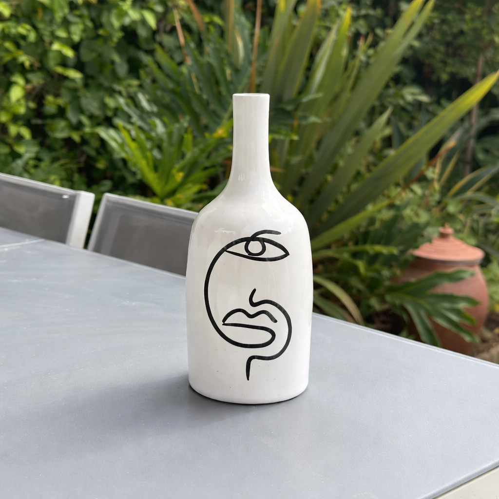 Oudm Black Line Art Handcrafted Bottle Vase AZRIVA