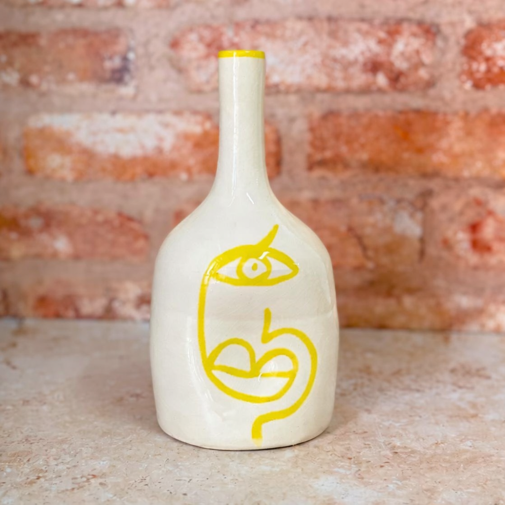 Oudm Yellow Line Art Handcrafted Bottle Vase AZRIVA